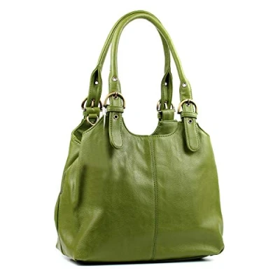 Image of Aossta Women&#039;s Tote Bag Multi Pockets Soft Leather Hobo Shoulder Bags With Long Strap Ladies Handbags Large Crossbody (33622 Green)