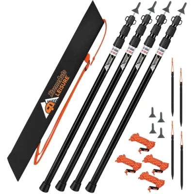 Image of Xtremeauto Adjustable Tent Poles Telescoping Aluminum for Tarp, Canopy, Awning, Camping Shelter Lightweight &amp; Rustproof 90cm to 230cm (‎(4PCS) Black)