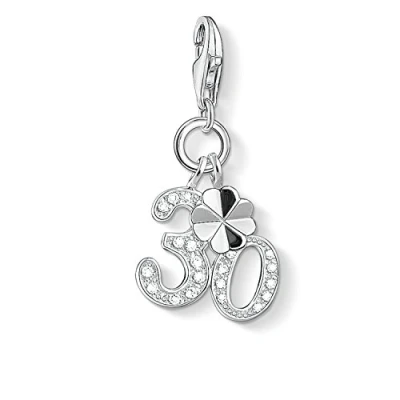 Image of Thomas Sabo Women Charm Pendant Number 30 Cloverleaf Zirconia Club 925 Sterling Silver 1237 051 14