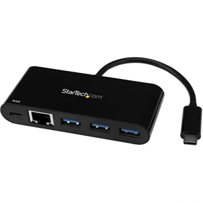 Image of StarTech.com 3 Port USB C Hub with Gigabit Ethernet &amp; 60W Power Delivery Passthrough Laptop Charging to 3x A (USB 3.0 SuperSpeed 5Gbps) 3.1/3.2 Gen 1 Type Adapter (HB30C3AGEPD)