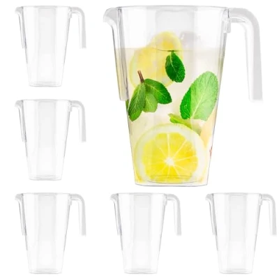 Image of MATANA 12 Clear Plastic Pitchers, 1.5 Litre Cocktails, Lemonade, Punch, Sangria, Beers &amp; More Kids&#039; Parties, Birthdays, Weddings, Christmas, Picnics, BBQ, Parties Sturdy Reusable