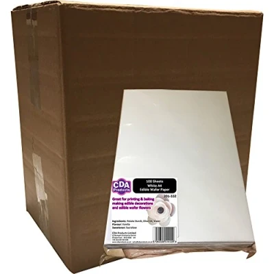 Image of Box containing 800 Sheets of Premium Edible White mild Sweet Vanilla Wafer Paper (Rice Paper) from CDA Products 260 801 (8 Packs 100 Sheets)
