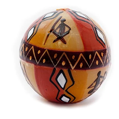Image of Kapula South African Ball Candle Fair Trade Hand Painted Bushmen Design Single Wick 8 cm