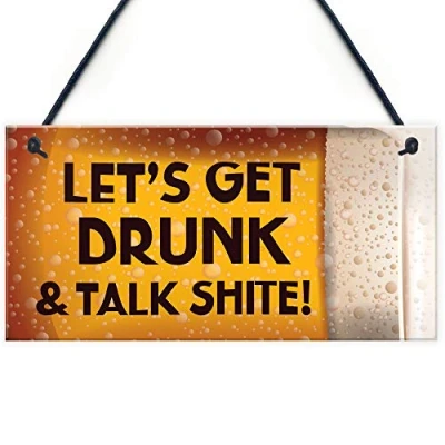 Image of RED OCEAN Novelty Bar Signs And Plaques &#039;LETS GET DRUNK&#039; Funny Pub Home Sign Man Cave Gifts For Him