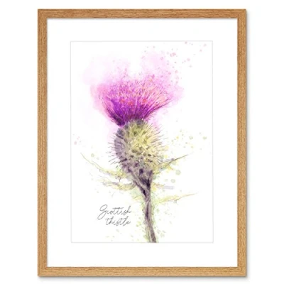 Image of Wee Blue Coo Scottish Thistle Flower Head Watercolour Scotland Framed Art Print