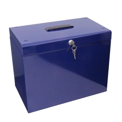 Image of Cathedral Products A4 Steel File Box with Starter Pack of 5 Suspension Files Blue