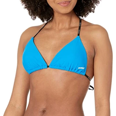 Image of HUGO Women&#039;s Contrast Logo Adjustable Triangle Bikini Top, Bright Blue Cina, Medium