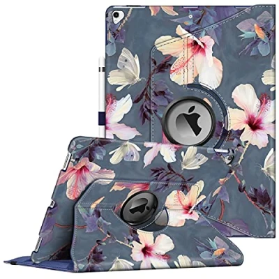 Image of FINTIE EPAG087 Rotating Case for iPad Pro 12.9 inch 2017/2015 (Old Model, 2nd &amp; 1st Generation), 360 Degree Swiveling Stand Protective Back Cover, Supports Auto Wake/Sleep, Blooming Hibiscus