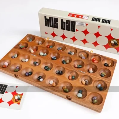 Image of ROMBOL Wooden Hus Bao Game with Semi Precious Stones