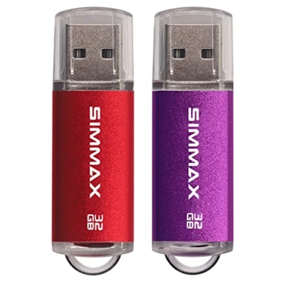 Image of Memory Stick 2 Pack 32GB USB 2.0 Flash Drives Thumb Drive Pen by SIMMAX (32GB Red Purple)