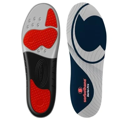 Image of Sorbothane Sorbo Pro Insoles, 42 (UK 8), Shock Absorbing Shoe Soles for Football Boots, Running, or Walking, Pronation Control Footbeds Plantar Fasciitis, Heel Support, and Arch Pain