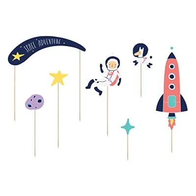 Image of PartyDeco Space Adventure Party Picks 7 x Theme Cake Toppers