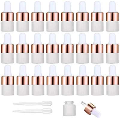 Image of Yalbdopo 24Pcs, 1Ml Frosted Glass Sample Dropper Bottles, Empty Mini Bottles with Pipettes Rose Gold Metal Cap Refillable Container for Essential Oils Perfume Cosmetic Liquid