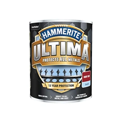 Image of Hammerite Ultima Smooth Metal Paint 750ml Ruby Red, (Pack of 1), HMMUMSRR750
