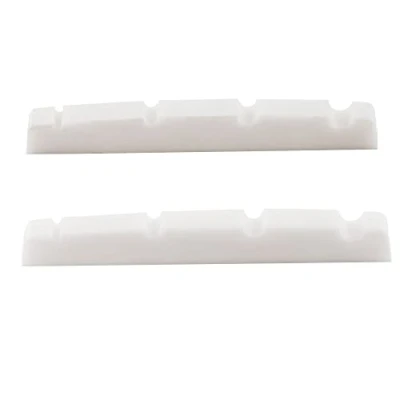 Image of Musiclily Pro Urea Resin Plastic Slotted 42.3mm Precision Bass Nuts Flat Bottom for 4 string P Bass, White(Set of 2)