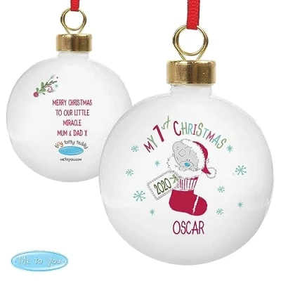 Image of My 1st Christmas Personalised Bauble. New Baby Ceramic Tree Decoration