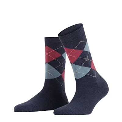 Image of 1 Pair Denim / Pink Marylebone Argyle Wool Socks Ladies 3.5 7 Burlington