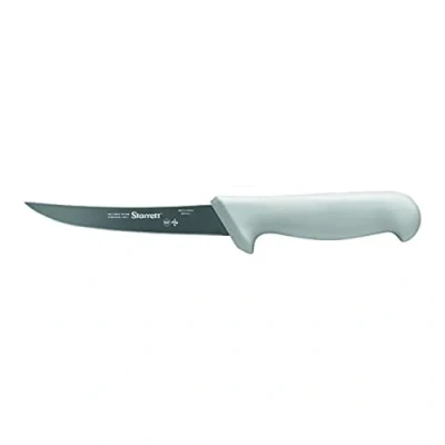 Image of Starrett Professional Stainless Steel Kitchen Boning Knife Narrow Curved Profile 5 inch (125mm) White Handle
