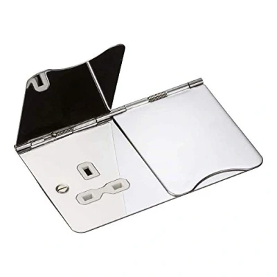 Image of KnightsBridge 13A 2 Gang UK 3 Pin Unswitched Flat Plate Floor Socket Polished Chrome