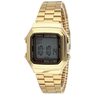 Image of Casio A178WGA 1A Vintage Unisex Watch Digital Quartz LCD Dial Gold Plated Steel Strap, LCD/Gold, Bracelet
