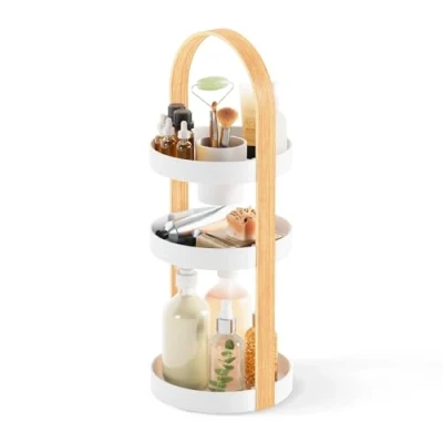 Image of Umbra Bellwood 3 Tier Cosmetic Organiser with Removable Makeup Brush Holder, White