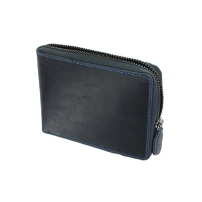 Image of VISCONTI Hunter Zip Round Oiled Leather Bullet Wallet RFID Blocking 702 Oil Blue