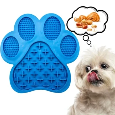 Image of Pet Cat Dog Lick Mat for Dogs Licking Cats SLOW FEEDER Pets Treats ANTI SLIP Pad with SUCTION CUPS Distract (Blue, 18cm)