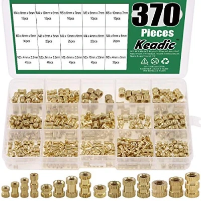 Image of Keadic 370PCS M2 M3 M4 M5 Female Thread Knurled Nut Brass Threaded Insert Embedment Nuts Assortment Kit