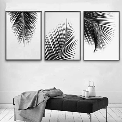 Image of Black White Palm Tree Leaves Canvas,Posters and Prints Minimalist Painting,Wall Art Picture Home Decor 50x70cmx3 No Frame