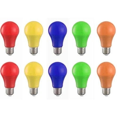 Image of Aiwerttes 3 W LED Coloured Light Bulb E27 A60 Screw Cap for Wedding Halloween Christmas Party Energy Efficient Pack of 10 (Red, Yellow, Blue, Green, Orange)