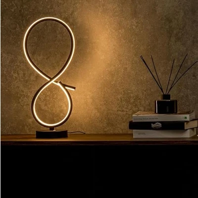 Image of Matt Black Swirl Table Lamp Integrated LED Touch Button Bedside Light Living Room Bedroom Lighting