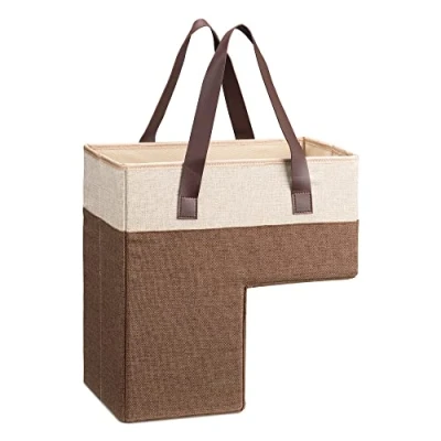 Image of Navaris Stair Basket L Shaped Staircase Organiser with Handles Foldable Collapsible Step Storage for Carpeted and Wooden Stairs