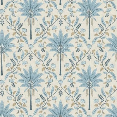 Image of Palm Trellis Blue Wallpaper Tropical Leaves Trees Botanical Naturistic Stylish Trendy Feature Wall
