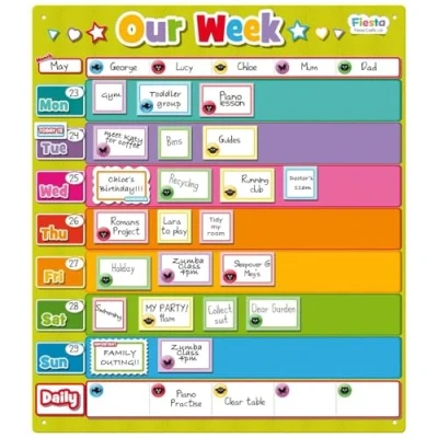 Image of Magnetic Weekly Planner timetable by Fiesta Crafts kids Schedule Visual For and The Whole Family Wipe Clean Daily Calendar Family&#039;s Activities