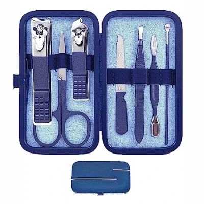 Image of Manicure Set Men Women Nail Clipper Clippers Kit Personal Care Tools with Portable Case Pedicure Grooming for Husband Family Boy Friend(Blue)