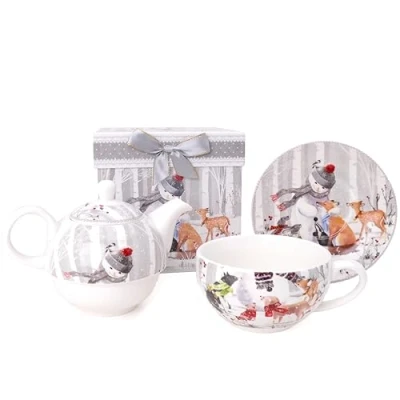 Image of Christmas Concepts® Snowman &amp; Friends Deluxe Ceramic Tableware Range (Teapot, Cup Saucer)