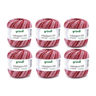 Image of Gründl Crochet Yarn 100 Plain (Mercerised Cotton for Crocheting, 100% Cotton, g/566 m), Wine Red/White
