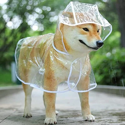 Image of Pets Dog Puppy PVC Waterproof Clear Transparent Rain Coat Jacket With Hood In Small, Medium, Large &amp; X (Large)