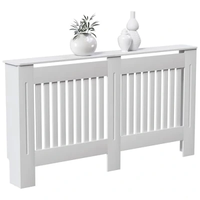 Image of Vida Designs Chelsea Radiator Cover Modern Slatted Grill Slats Painted MDF Cabinet (White, Large)