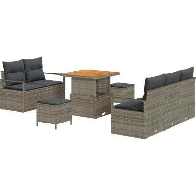 Image of vidaXL 8 Piece Garden Sofa Set with Cushions Grey Poly Rattan Acacia