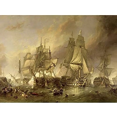 Image of Artery8 Stanfield The Battle Of Trafalgar Painting Art Print Canvas Premium Wall Decor Poster Mural