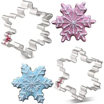 Image of LILIAO Christmas Winter Snowflake Cookie Cutter Set 2 Piece 4 and 3.7 inches Stainless Steel