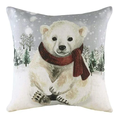 Image of Evans Lichfield Snowy Polar Bear with Scarf Cushion Cover, Multi, 43 x 43cm