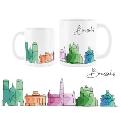 Image of Purely Home Brussels Mug Colourful Belgium Skyline Souvenir Memento White Tea Coffee Gift Present
