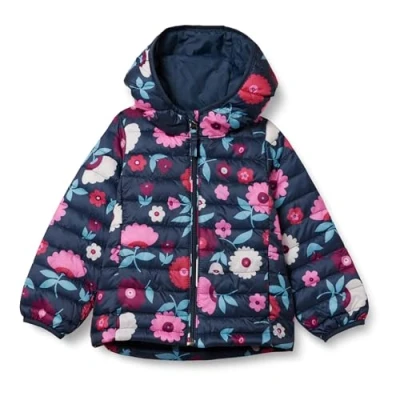 Image of Amazon Essentials Girls&#039; Lightweight Water Resistant Packable Hooded Puffer Jacket, Navy Floral, 3 Years