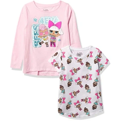 Image of L.o.l. Surprise! girls 2 piece Short Sleeve Tee &amp; Long T shirt Bundle Set Sizes 4 16 Shirt, White/Light Pink, 14 US