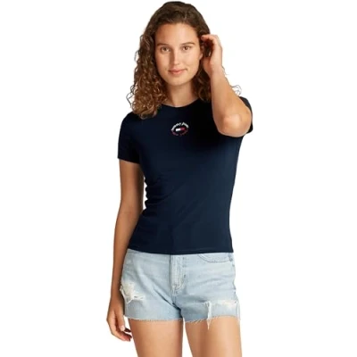 Image of Tommy Jeans SLIM Essential LOGO TEE Print Tshirt, Women&#039;s, Size: 10, Dark night navy
