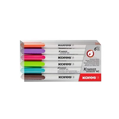 Image of Kores Coloured Whiteboard Marker Pens K Marker, Fine Tip with Low Odour Ink Dry Wipe School Supplies, Office Supplies Pack of Assorted 6 Colours