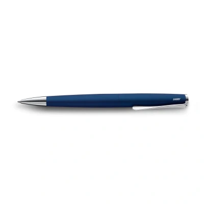 Image of Lamy studio imperialblue ballpoint pen in elegant stainless steel casing with propeller shaped clip incl. giant refill M 16 line width black