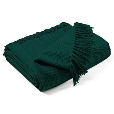 Image of EHC Waffle Cotton Woven Large Sofa Throw 2 Seater Chair/Sofa/Bed 178 x 254cm, Dark Green